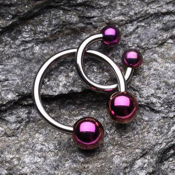 Detail View 1 of Colorline PVD Ball Ends Steel Horseshoe Circular Barbell-Purple